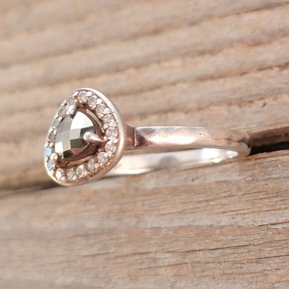 SILPADA 925 Sterling Silver Hematite Cubic CZ Belle Fleur Ring Size 8 - Picture 5 of 10